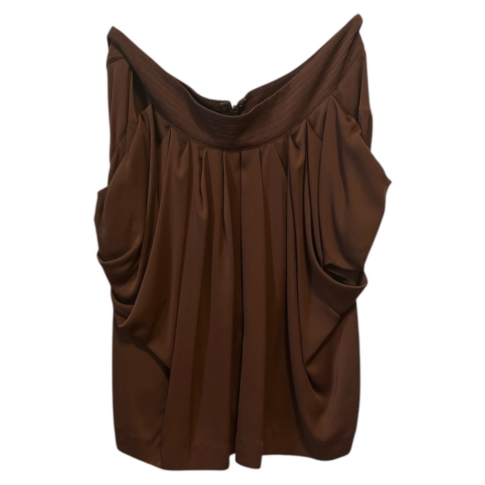 Catherine Malandrino Womens Chocolate Silk Skirt Above Knee Sz 6 Draped Ruched